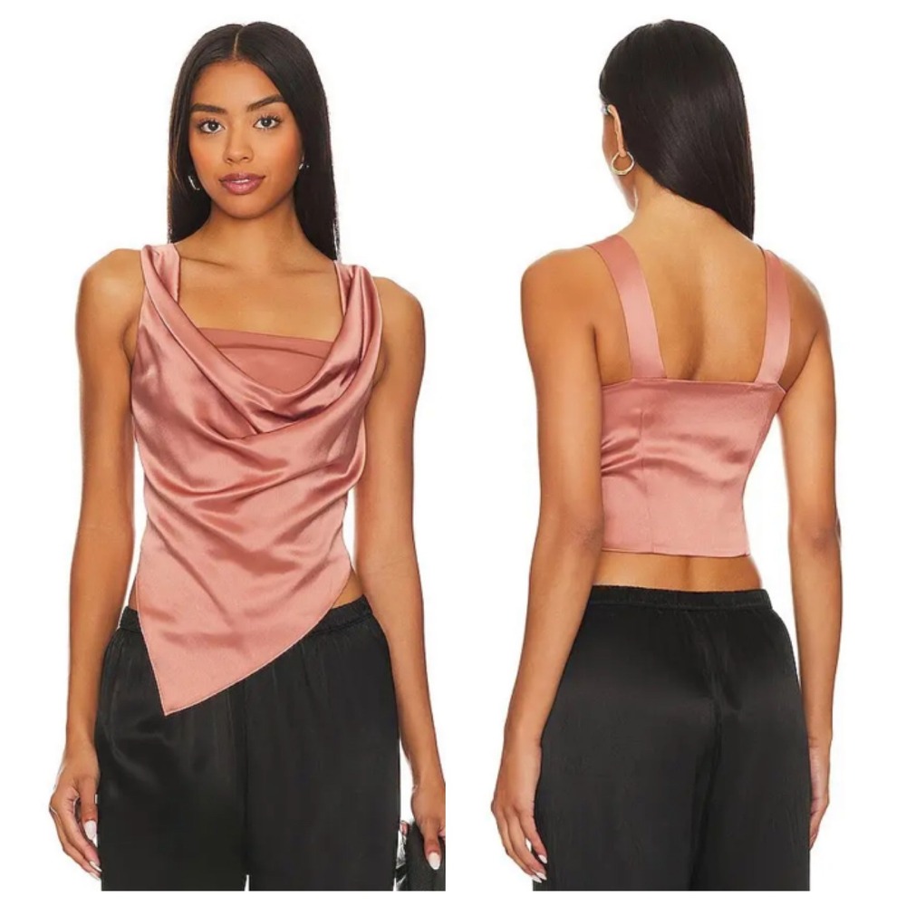 Nanushka Petra Draped Top Rose Cowl Neck Sleeveless Drape Asymmetric Hem XS